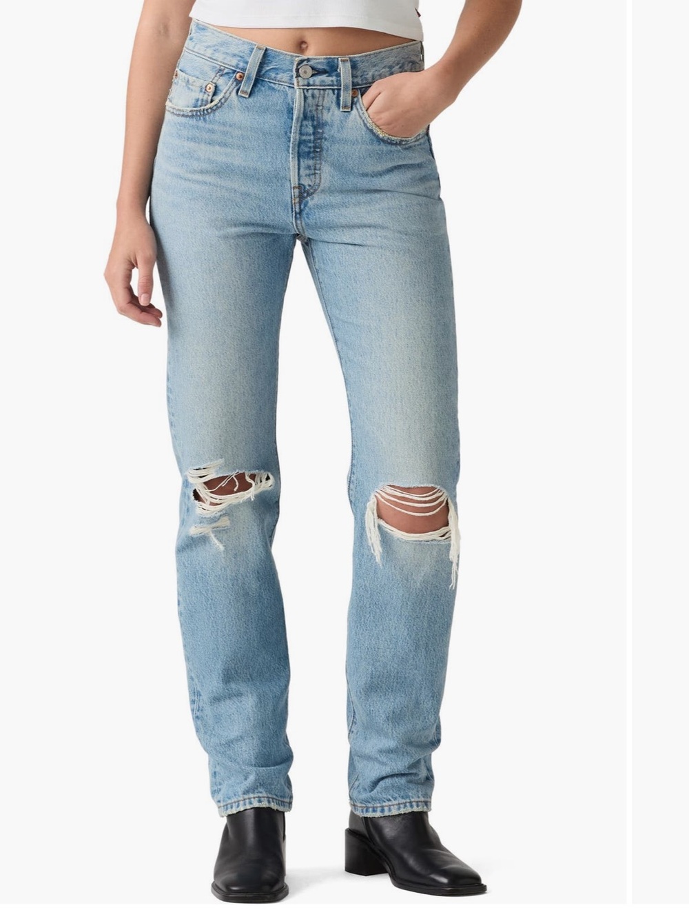 Levi’s 501 distressed straight leg jeans